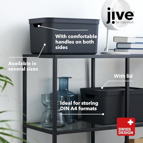 Jive Dekobox 3er- Set Aufbewahrungsbox 16l mit Deckel, Kunststoff (PP recycelt), dunkelgrau, 3x16l (37.5 x 27.8 x 29.8 cm), Anthrazit