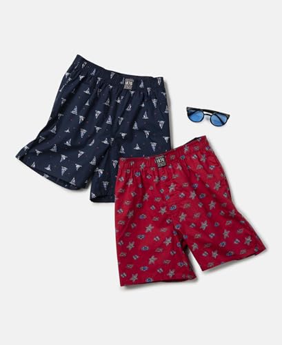 Image of Jockey UB08 Boy's Super Combed Mercerized Cotton Woven Fabric Printed Boxer Shorts with Side Pockets (Pack of 2)