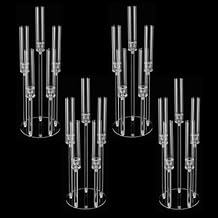 DYNAMI 4Pcs Acrylic Clear Candle Holder, 5 Arms Solid Acrylic Pillar Taper Candle Holders,Clear Candelabra Centerpieces,for Wedding Party Event, Home DecorationFit 0.83-0.87" Led Candles