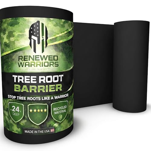 Renewed Warriors Tree Root Barrier Roll HDPE Plastic Root Barrier Shield for Trees Aspens Invasive Roots Puncture Resistant Easy Install Landscape Barrier for Yard Garden 24inx15Ft - 62.5mil