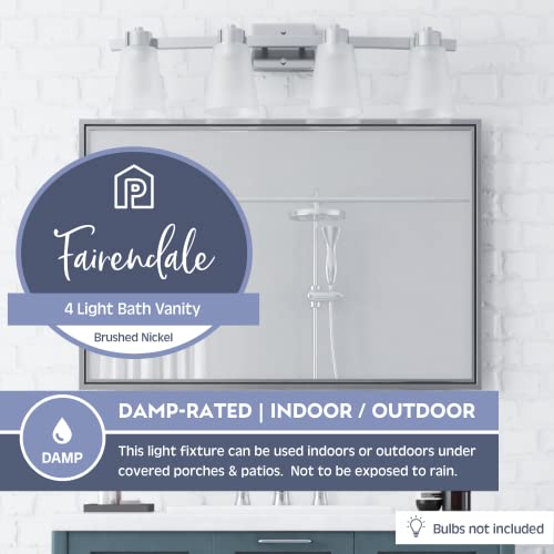 Image of Prominence Home Fairendale 4 Light Brushed Nickel Bathroom Vanity Light with Frosted Glass