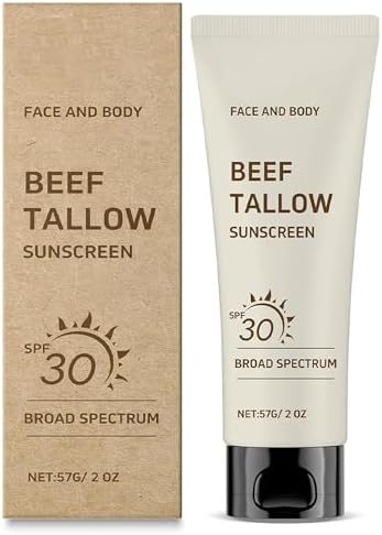 Beef Tallow Sunscreen: SPF 30 non toxic sunscreen, Tallow & Zinc Oxide Sunblock Non-Greasy 2oz