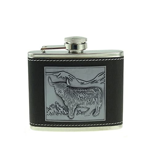 Glen Appin Flachmann, Metallplatte, geprägt, Highland-Kuh-Design, 113 ml Cover