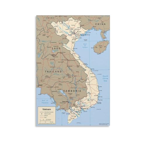 STEMFORMERS Vietnam Laos Cambodia Wall Map 2001 CIA Canvas Poster Wall Art Decor Print Picture Paintings for Living Room Bedroom Decoration 24x36inch(60x90cm)