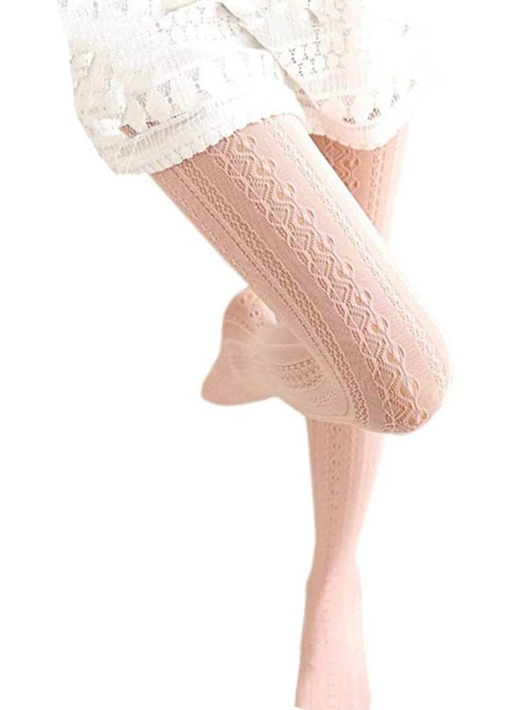 SurBepo Women's Fishnet Hollow Out Knitted Patterned Stockings Tights Vertical Strips Pantyhose For Female, Lt Pink, One size