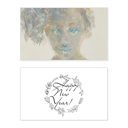 Tarjeta conmemorativa de año nuevo y pintura al óleo de colección Blue Eye Girl XJJ para fiestas