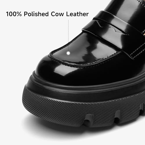 Image of BEAU TODAY Womens Platform Loafers, Leather Penny Loafer Shoes