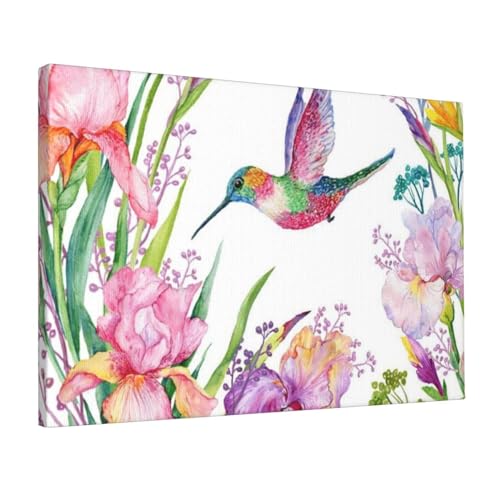 Toile murale jardin oiseaux et fleurs 45x30 cm pour décoration de salon