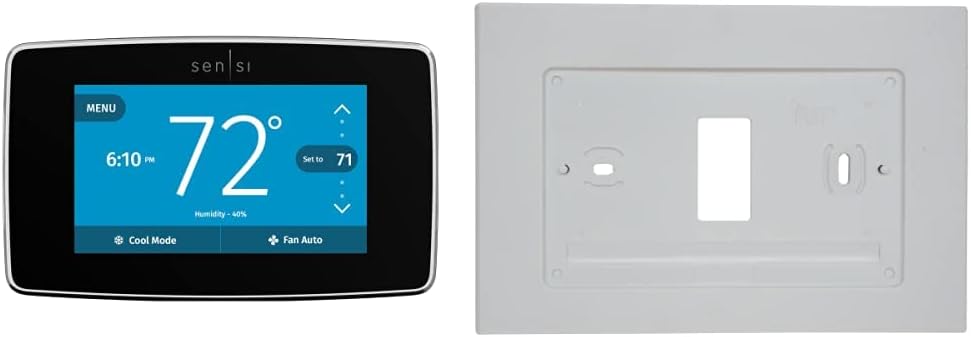 Sensi Touch Smart Thermostat by Emerson with Touchscreen Color Display, Programmable, Wi-Fi, Mobile App, Easy DIY, Data Privacy, Works Alexa, Energy Star Certified, ST75 (Black) + Wall Plate for Sensi Wi-Fi Programmable Thermostat (White) Sensi Touch Smart Thermostat by Emerson with Touchscreen Color Display, Programmable, Wi-Fi, Mobile App, Easy DIY, Data Privacy, Works Alexa, Energy Star Certified, ST75 (Black) + Wall Plate for Sensi Wi-Fi Programmable Thermostat (White)