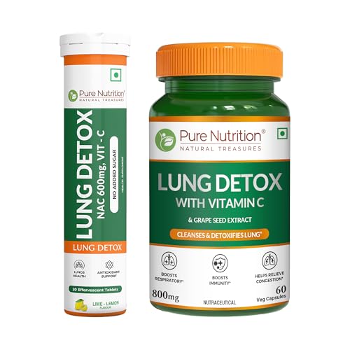 Image of Pure Nutrition Lungs Detox for Smokers | Lung Detox Supplement Combo Pack - Lung Detox Effervescent Tablets 20 (Lemon Flavors) + Lung Detox Tablets 60 Capsules With NAC, Vitamin C & Grape Seed Extract | Supports Respiratory Health, Immunity & Lungs Cleaner