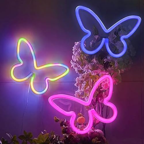 Image of 3PCS LED Neon Light Sign Butterfly Neon Signs Home Night Lights for Kids' Bedroom Decorative lamps Wall Art Romantic Christmas Birthday Gift