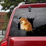 Doge Meme Crack Car Decals Dog Lovers, Funny 3D Doge Meme Decals for Dog Lovers Owner Dog Mom, Meaningful Gift for Doge Lovers Bumper Sticker Transparent Decal for Car Windows