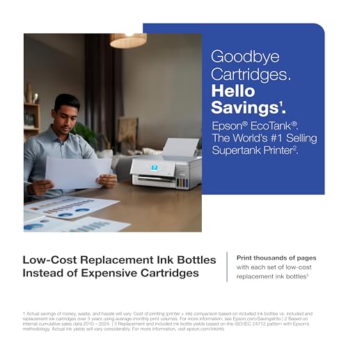 Image of Epson EcoTank ET-2900 Wireless All-in-One Color Supertank Printer with up to 3 Years of Ink, Refillable Tanks, Perfect for Home, 11 PPM, 1.44 inch Color Screen, Built-in Scanner - White