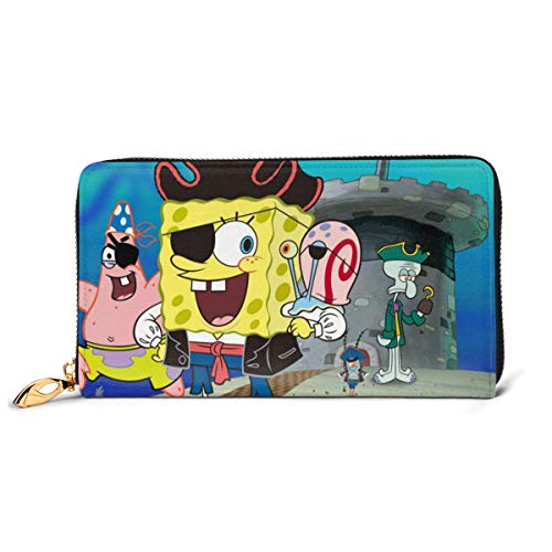 Preisvergleich Produktbild Spongebob Geldbörse aus echtem Leder, mit Reißverschluss, lange Clutch, Münzfach, Kartenpaket für Damen und Herren