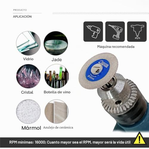 Miniatura 2 de Shdiatool Disco Diamantado Para Cortar Vidrio, 50mm Mini Hojas De Sierra Diamantada Con Vástago De 6mm Para Azulejos Cerámica Porcelana Mármol Granito Piedra Artificial En Taladro De Máquina Pack De 5