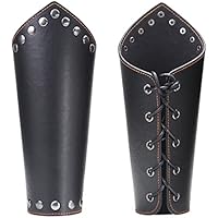 GORGECRAFT 2 Pulsera de Cuero para Hombre Y Mujer, Brazaletes de Armadura Medieval, Muñequeras Vikingas, Protectores de Brazo, Hebilla de Tiro con Arco, Brazaletes de Cuero Unisex(Negro)