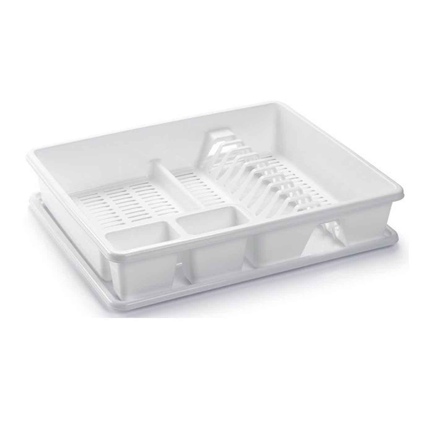 Escurreplatos de Plástico - Fabricado en plástico - Organizador de Cocina, Escurridor con Bandeja para Cocina - 48 x 38 x 9 cm - Color Blanco