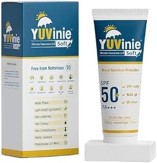 YUVinie Soft Silicone Sunscreen Gel SPF 50+ PA+++ | Broad Spectrum Protection Against UVA, UVB, Blue Light & IR | Lightwei... Price In India