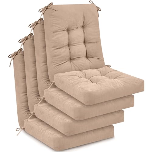 Juexica 4 Sets Outdoor Patio Chair Cushions Seat High Back Tufted Pillow Replacement Rocking Chair Cushions Pads for Patio Summer Seasonal Indoor Home Office(Beige Apricot)