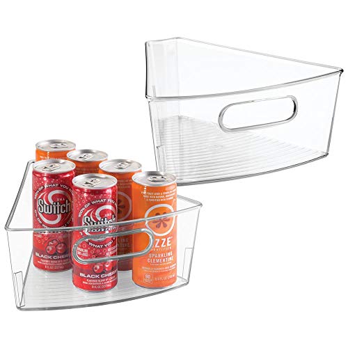 mDesign Lazy Susan Storage Bin with Handle for Kitchen Cabinets, Pantry - 1/8 Wedge, Pack of 2, Clear