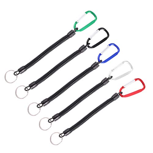 VILLCASE Fishing Coiled Ropes Set 5pcs Elastic Lanyard Retractable Tool Rope Ideal for Fishing Shopping Sauna Random Color