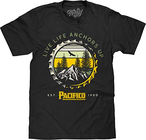 Tee Luv Men's Pacifico Beer Shirt - Live Life Anchors Up Nature Graphic T-Shirt, Black, XL