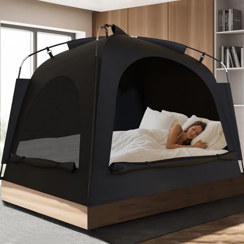 Bed Tent - Portable Indoor Privacy Dream Tents Bed Canopy for Kids and Adults, 80% Blackout Full Size Sleeping Tents for Bed, Breathable Privacy Space with 2 Doors?Phone & Pad Holders Inside