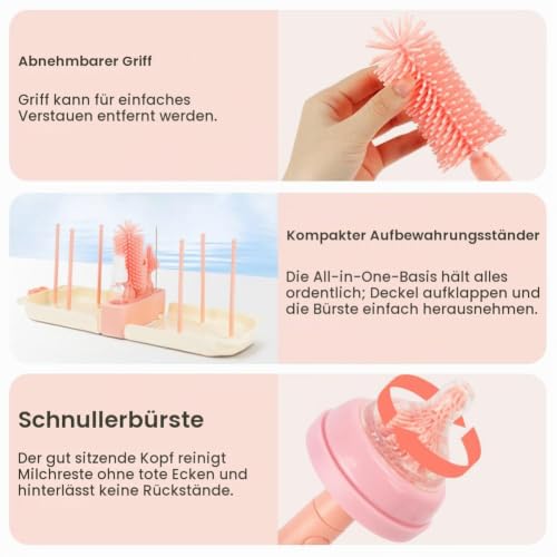 Vicloon 6 in 1 Reise Baby Flaschenbürsten Set, Tragbar Babyflaschen Bürste Set mit Silikonflaschenbürste, Strohhalmbürste, Schnullerbürste… – Ansicht 4
