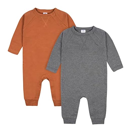 Gerber Baby Boys 2-Pack Long Leg Romper, Heather and Rust, 6-9 Months