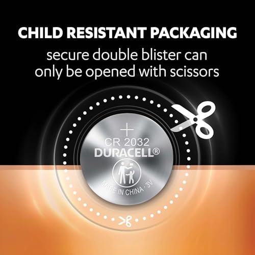Duracell CR2032 Lithium Coin Battery, Pack of 5, Specialty Devices, Child Resistant Packaging, Electronic car Keys, Scale