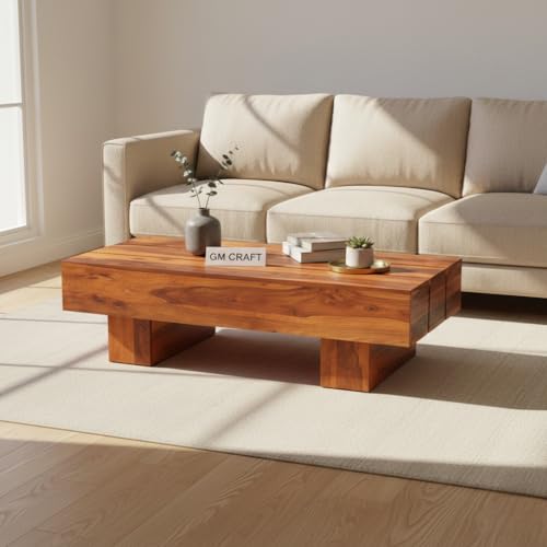 Image of Sheeshsam Wooden Coffee Center Table - Solid Wooden Coffee Table for Living Room - Tea Table Teapoy Center Piece for Home Sofa Center Table for Living Room (Honey, Jason)