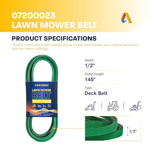 Image of [Upgraded Grip120] Canamax 07200023 Deck Belt - for 52 Inch Deck Ariens Ikon X, Ikon XD, Zoom, Zoom XL, Gravely ZT X & ZTXL 52 inch Deck Belt - Replaces Exmark /Toro 130-0843 | Aramid Cord | 1 /2 x 145.5