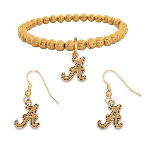 Jenkins Enterprises Alabama Crimson Tide Jewelry Set – Gold Tone Bracelet & Earrings – Lightweight Team Logo Jewelry – Official NCAA Licensed Alabama Gift Set for Women & Fans