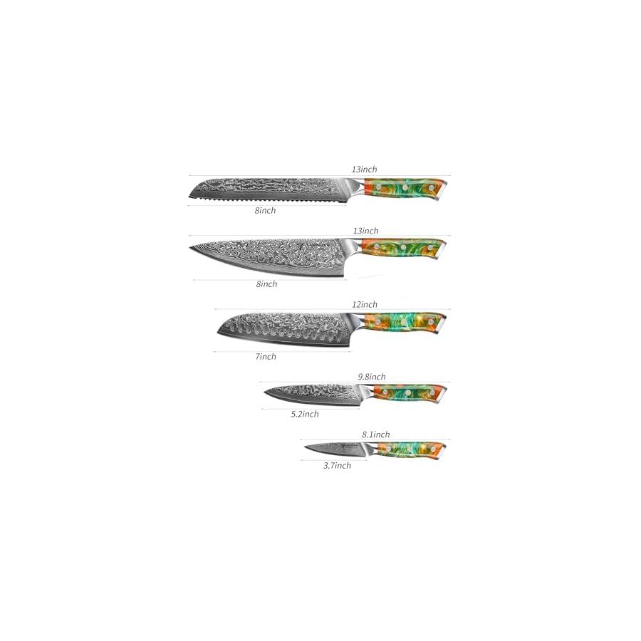 Chef-Cooking-Knives-Set-Kitchen-Knife-Set-of-5-Piece-Ultra-Sharp-VG10-Damascus-Steel-Resin-Handle-Xuan-Series-Fantasy-Orange SANMUZUO Chef Cooking Knives Set- Kitchen Knife Set of 5 Piece - Ultra-Sharp VG10 Damascus Steel & Resin Handle - Xuan Series (Fantasy Orange)