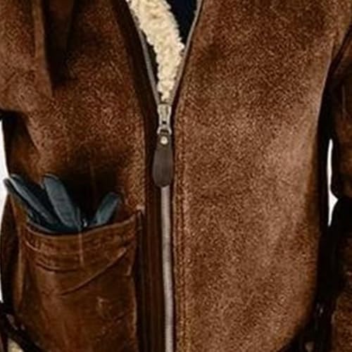 Men Big Lapel Faux Fur Coat Vintage Zip up Padded Jacket with Pocket Winter Solid Warm Cozy Overcoat2