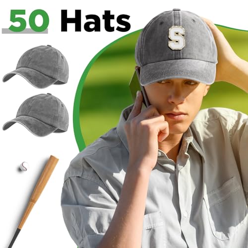 Image of Bonuci 24 /50 Pack Vintage Baseball Hat Bulk Washed Baseball Cap Adjustable Cotton Golf Hats for Men Women Sports