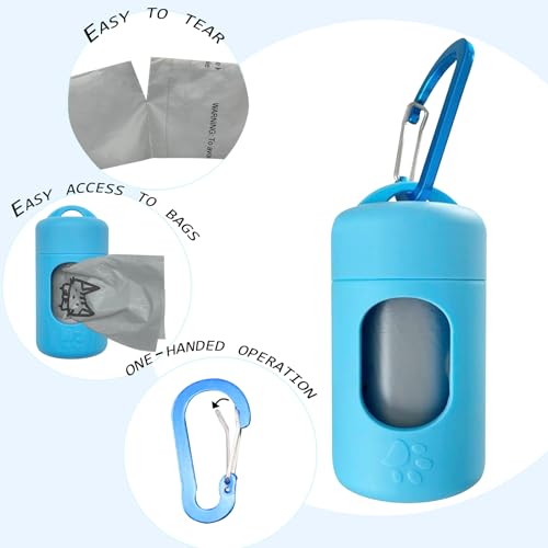 Image of Dog Poop Bag Dispenser for Leash with Snap Clip, Skin-friendly Texture Waste Bag Holder for Dog Walks and Cats, Pets Litter Bag Container, Indoor & Outdoor Use (Blue, 1)