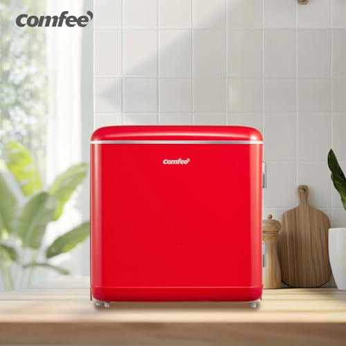 Comfee' RCD50RE2EURT(E) kleiner Kühlschrank, 47 Liter, Retro-Design, Mini-Kühlschrank mit Mono-Tür, einstellbarer Thermostat, leise, geeignet für Zuhause, Büro und Hotel, Rot [Energieklasse E]