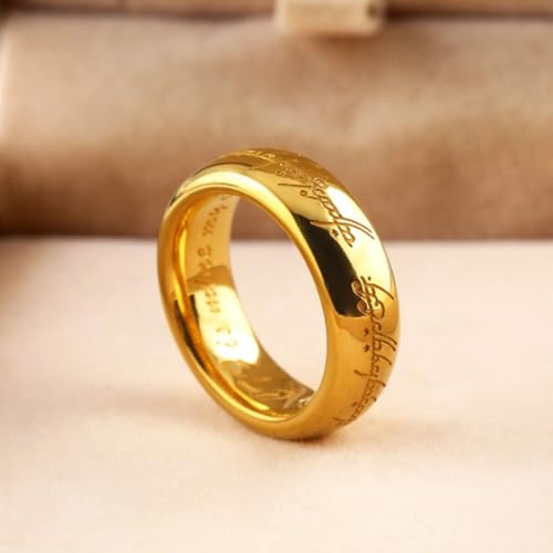 Adreamz 7mm Gold Lord's Engraved Titanium Ring for Men & Women Elvish Power of Magic Wedding Band 6.5 - Thumbnail 7