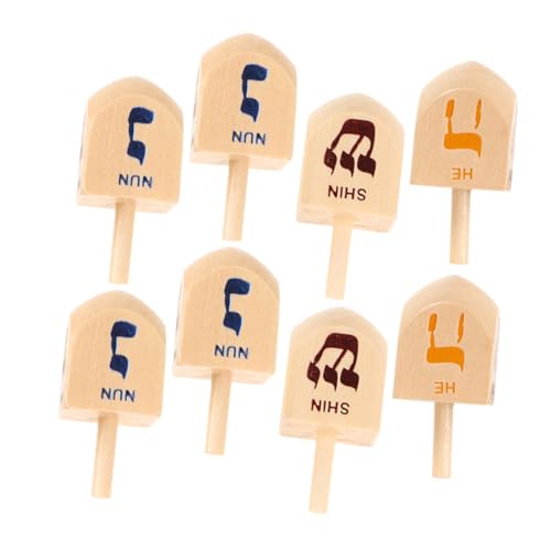 CIMAXIC Wooden Dreidel Spinning Tops Set 8pcs Boys and Girls Hanukkah Toys Educational Decor for Hanukkah