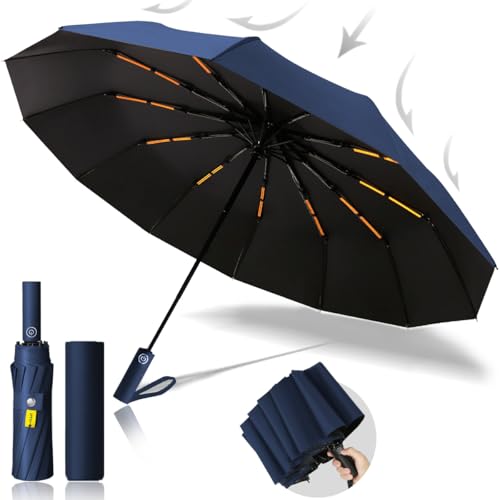MXHIGO Paraguas Plegable Automático Reforzado, Paraguas de Bolsillo Resistente al Viento, Sombrilla Grande para Lluvia...