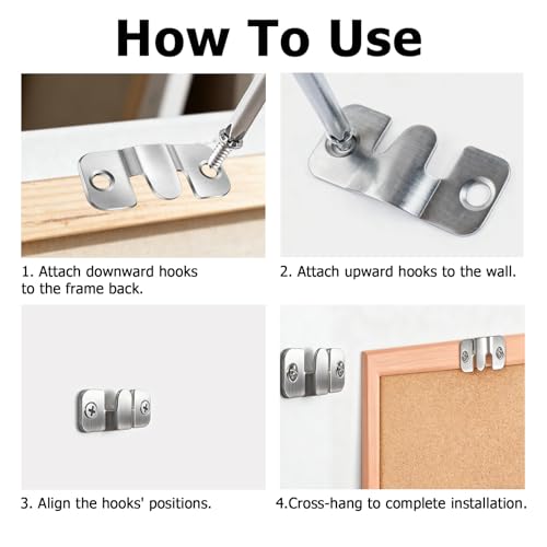 PDKKFF 18 Stk Schwerlast Bilderrahmen Aufhänger Edelstahl, Ineinandergreifender Bildaufhänger 43x18mm, Unterputz Verdeckte Halterung Haken für Foto Spiegel Möbelverbinder mit 40 Schrauben & PH2 Bohrer