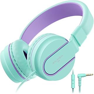 AILIHEN I35 Kid Headphones with Microphone Volume Limited 85dB Children Girls Boys Teen Lightweight Foldable Wired Headset for School Online Course Chromebook Cellphones Tablets (Pink Purple)
