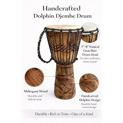JIVE Djembe Drum African Bongo Congo Wood Drum Deep Carved Solid Mahogany Goat Skin Professional Quality 16 High (Dolphin)