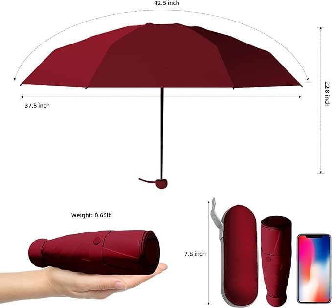 Image of SNKR ESSENTIALS HEMOVIA Mini Umbrella with Case for Men & Women (Manual Open) Compact Travelling Umbrella, Polyester & UV Protection Fabric for Summer Use in Rain & Summer- 6 Frame