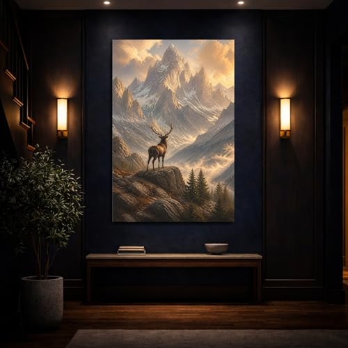 Tableau cerf doré nature pour habiller un mur de salon vide - 4