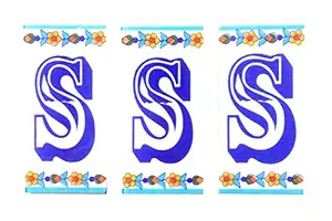Shiv Kripa Blue Pottery Decor Wall Ceramic S Alphabets Tiles Handmade Wall Tiles 2 x 4 Inch Set of 3 Tiles (Multi Color)