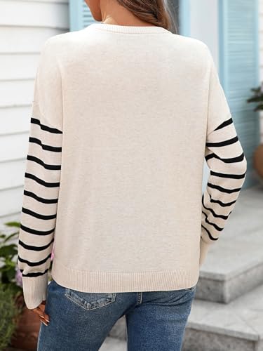 CORSKI Womens Graphic Sweater Striped Long Sleeve Knit Top Casual Fall Winter Fashion Lightweight Crew Neck Pullover2