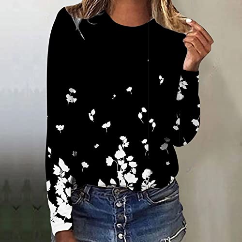 Summer Tops For Women 2023 Long Sleeve Crewneck Floral Shirts Casual Summer 2023 Spring Fashion Plus Size Tops Womens Trendy Blouses Dressy Business Clothes Outfits Sexy White Xxl #TOP1