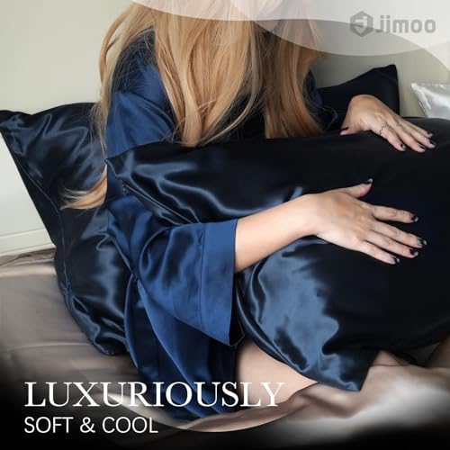 100% Mulberry Silk Pillowcase for Hair and Skin, 22 Momme Pure Natural Silk Pillow Case Both Sided with Zipper, Pillow Cover for Women Mom Men (Navy Blue, Standard 20''×26'')